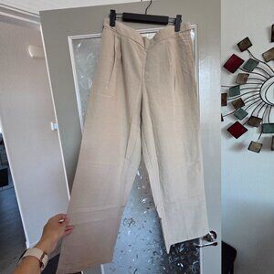 Classic Wide-Leg Linen Blend Pants - Cream Size M